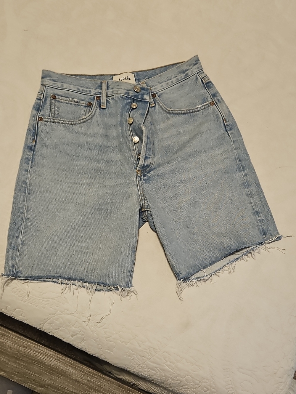 Agolde Light Wash High-Rise Button-Fly 90s Denim Shorts